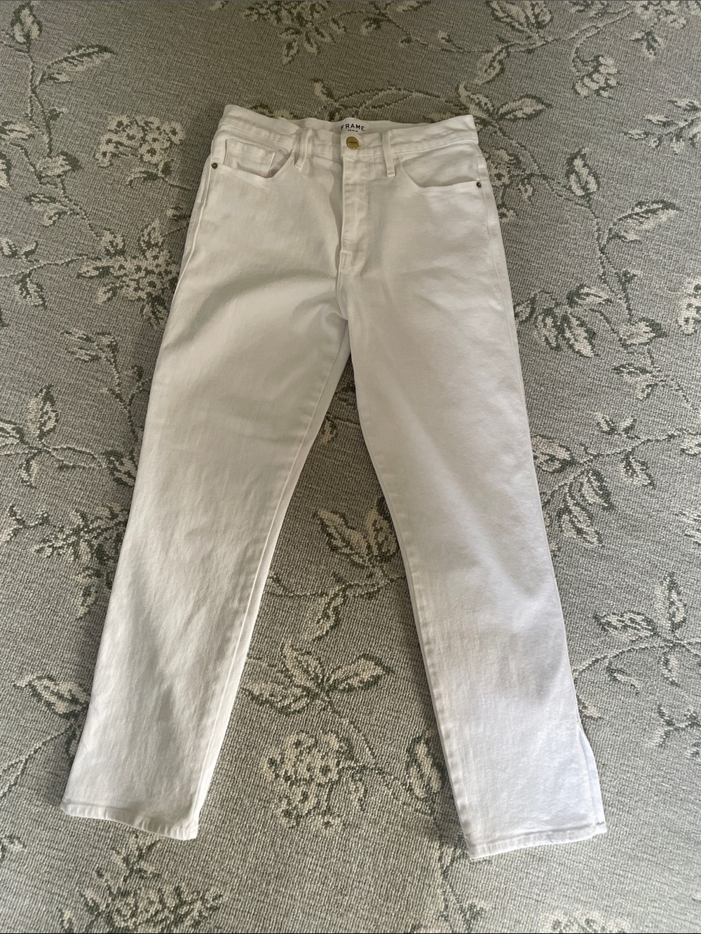 Frame Denim White Straight-Leg High-Rise Jeans LE SYLVIE CROP